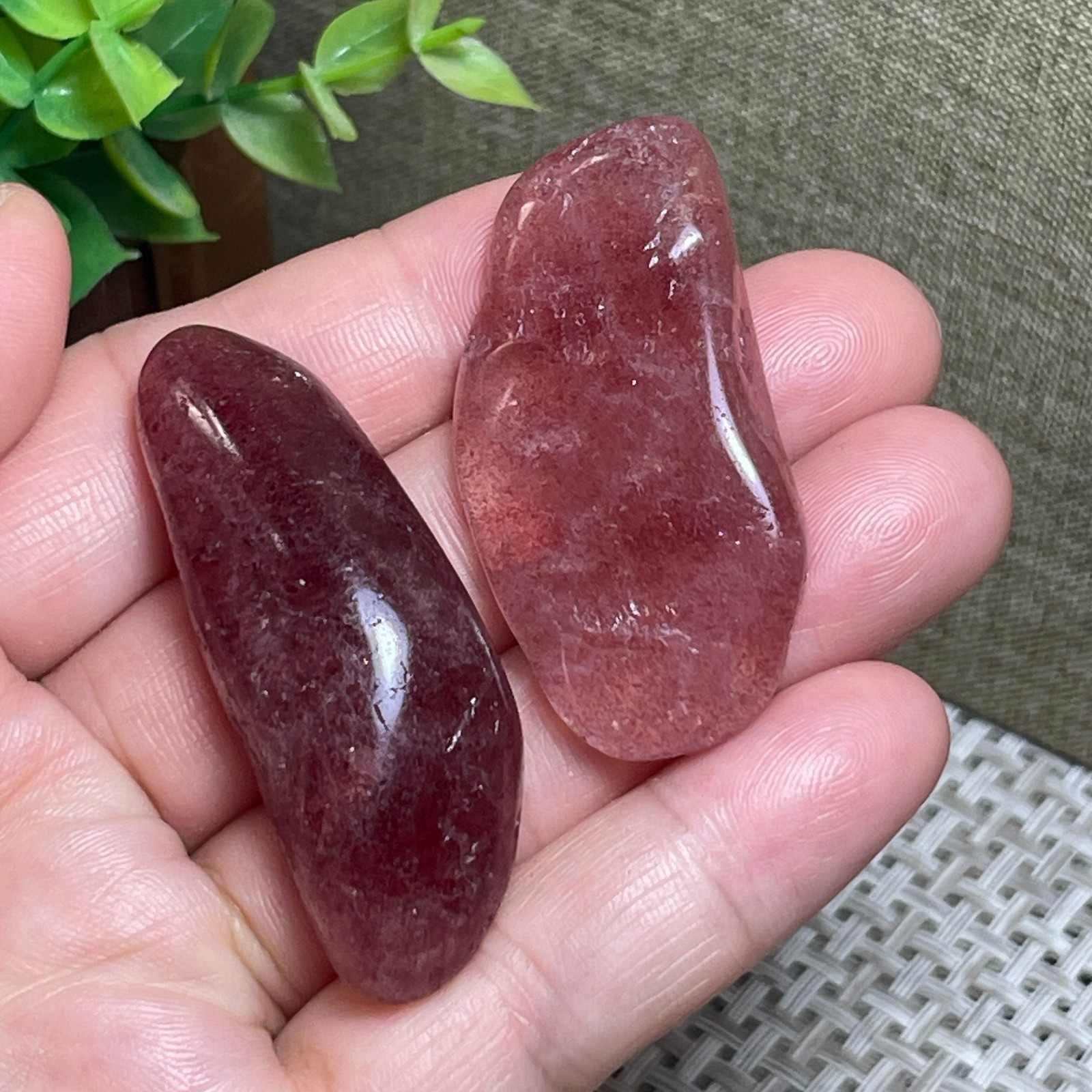 2pcs red strawberry stone Rocks polished Mineral Specimen 38g E6436
