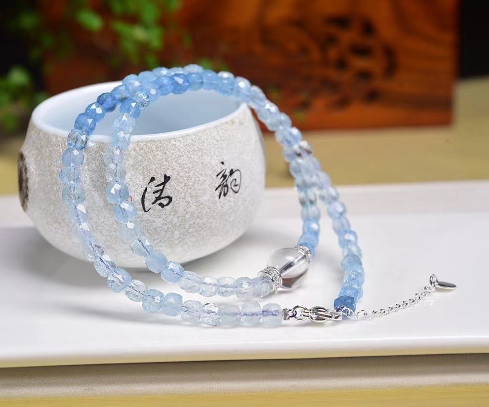 5mm Natural Aquamarine Crystal Choker Healing Dainty Women’s Necklace