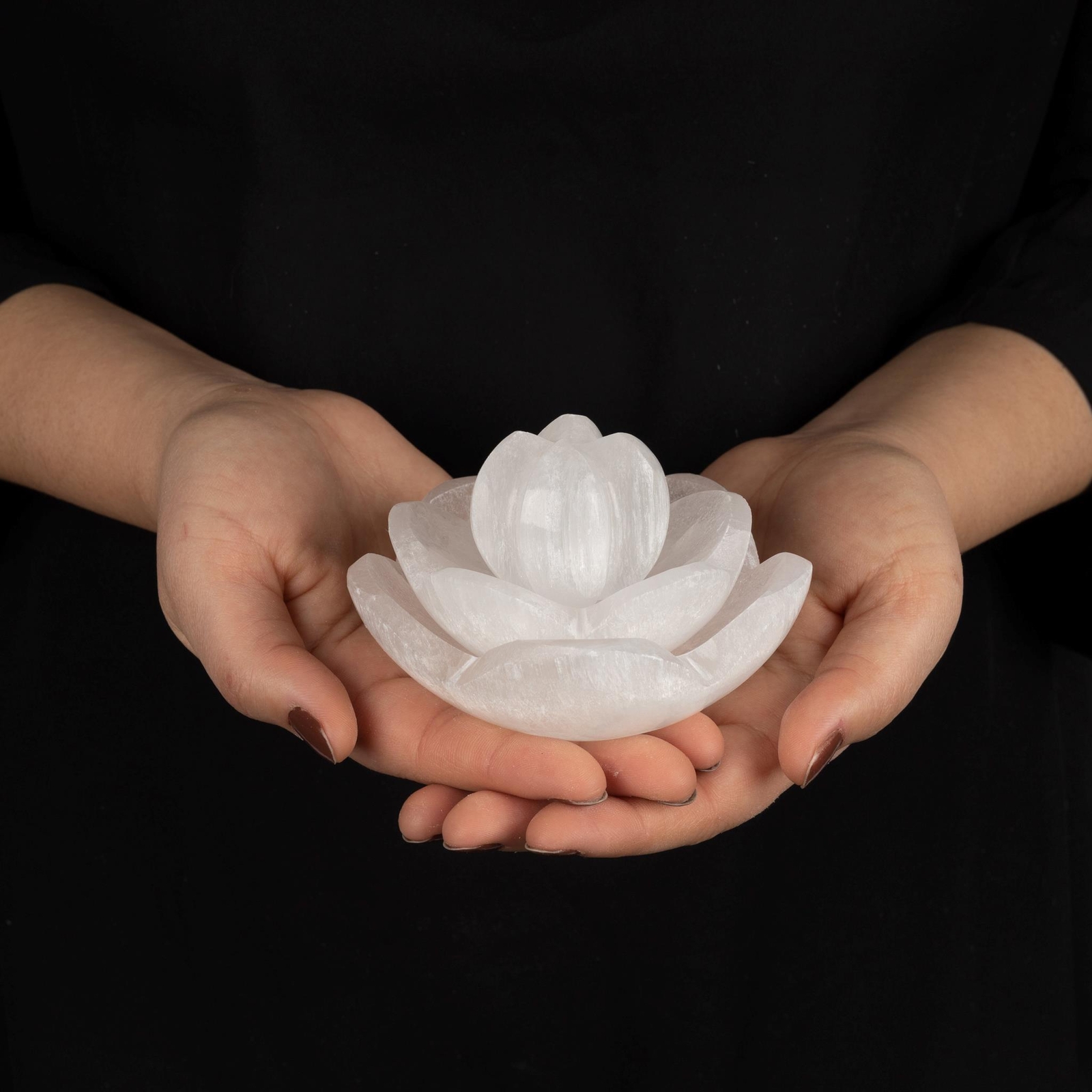 4″ Lotus Flower Selenite Bowl, Cleansing Selenite Crystal Holder & Decor, 3 pc