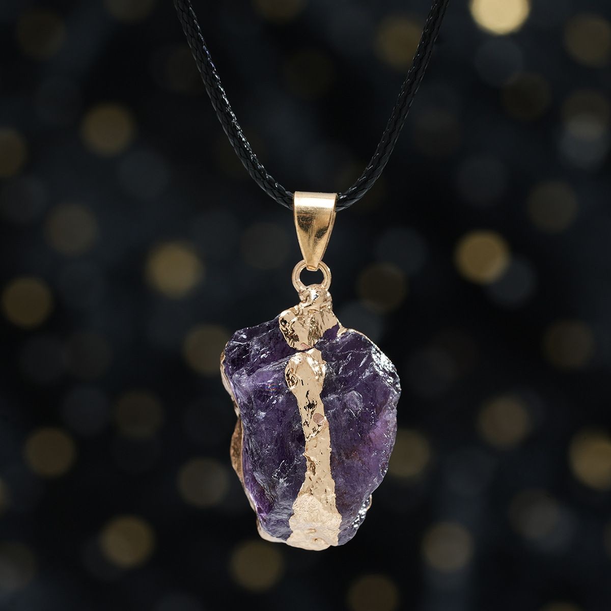 Raw Fluorite Amethyst Pendant Electroplated Edge Irregular Crystal Necklace 1pc