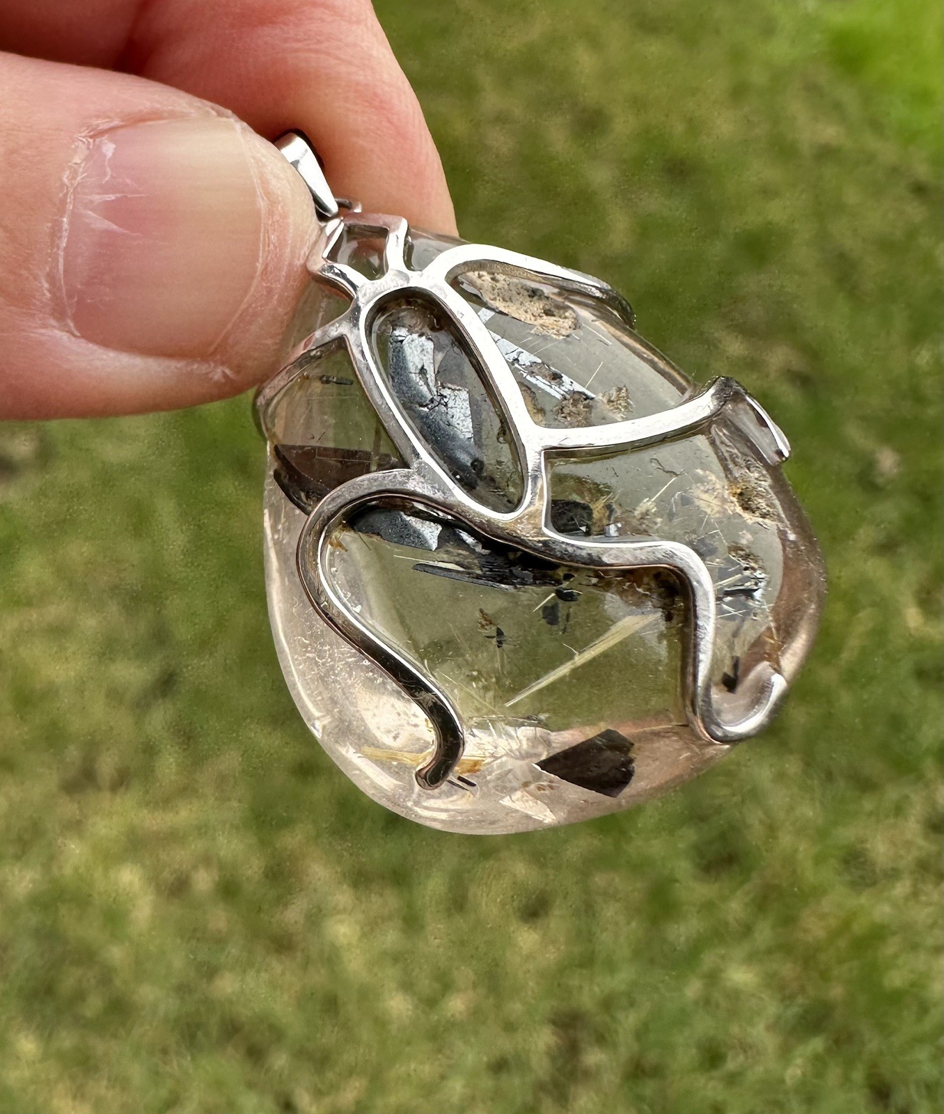 Premium Gold Rutilated Titanium Quartz Pedant/Sterling 925 Silver Setting