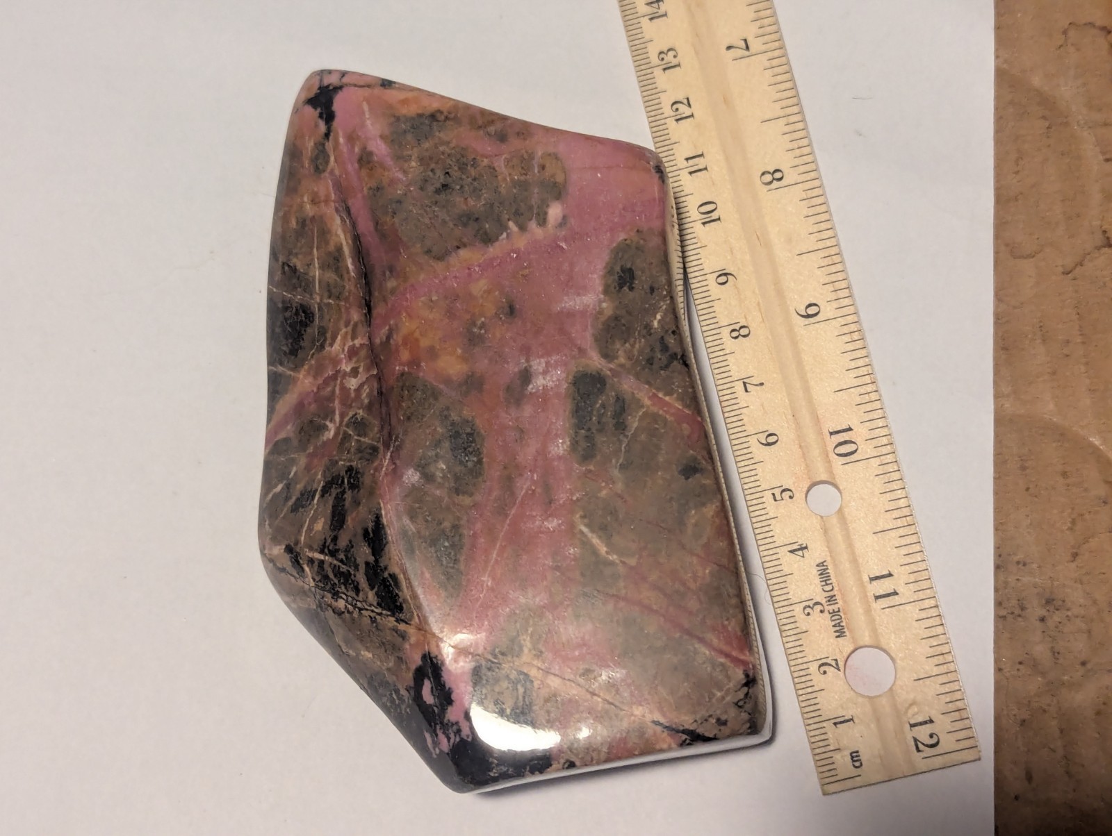 Large Fully Polished Rhodonite Freeform Display Slab Tumbled Stone Big Pink