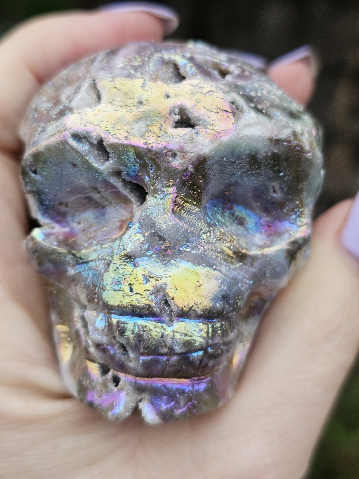 *SALE* Druzy Titanium Rainbow Aura sphalerite crystal Skull Angel Aura