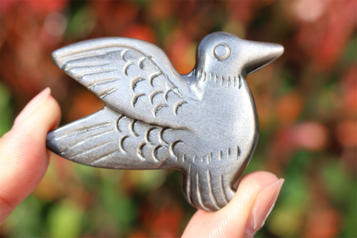 2.3” Hand Carved Natural Silver obsidian Hummingbird Crystal figurine gift 1x