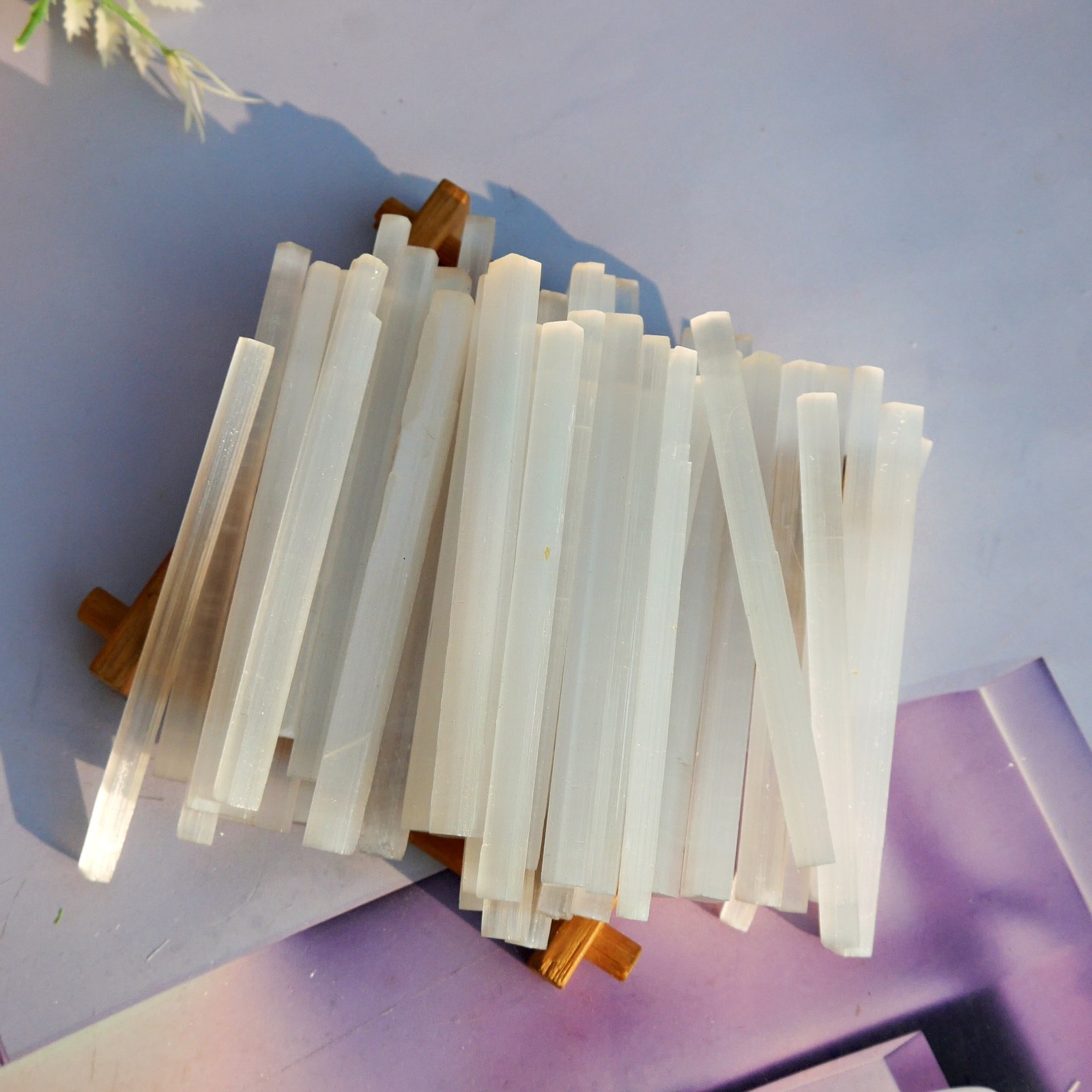48PCS 4in Selenite Sticks Bulk Wholesale Crystal Wands Cleansing Charging Gift