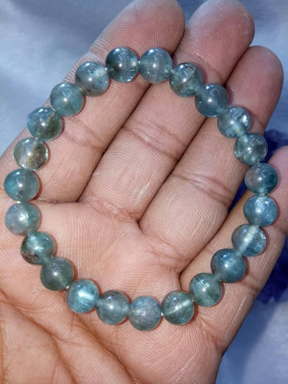 Natural Blue Apatite Bracelet Unisex Stretch Bracelet Positive Energy