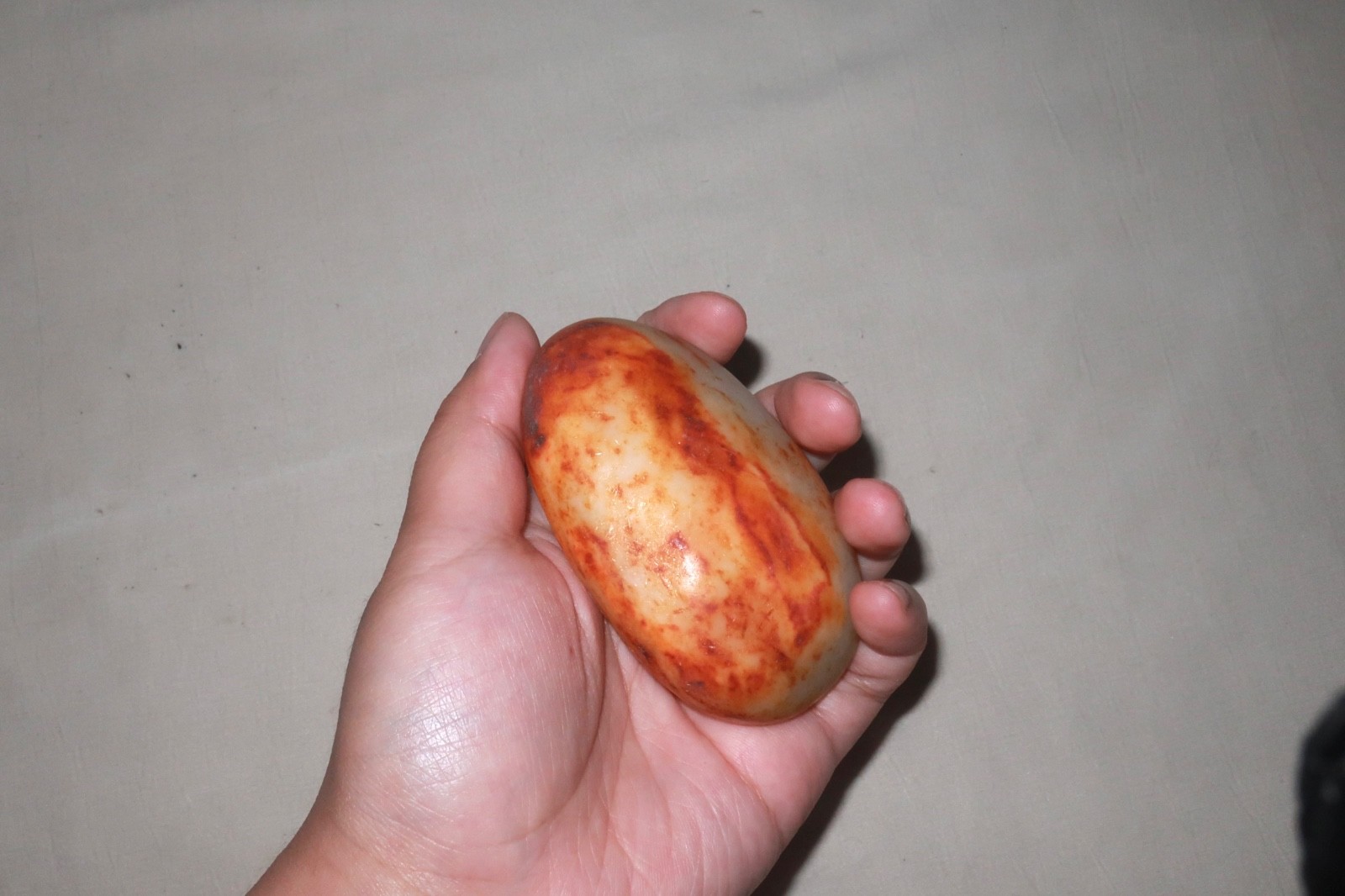Certified Two-Tone Red Russet & White Jadeite Raw Pebble Hand Piece