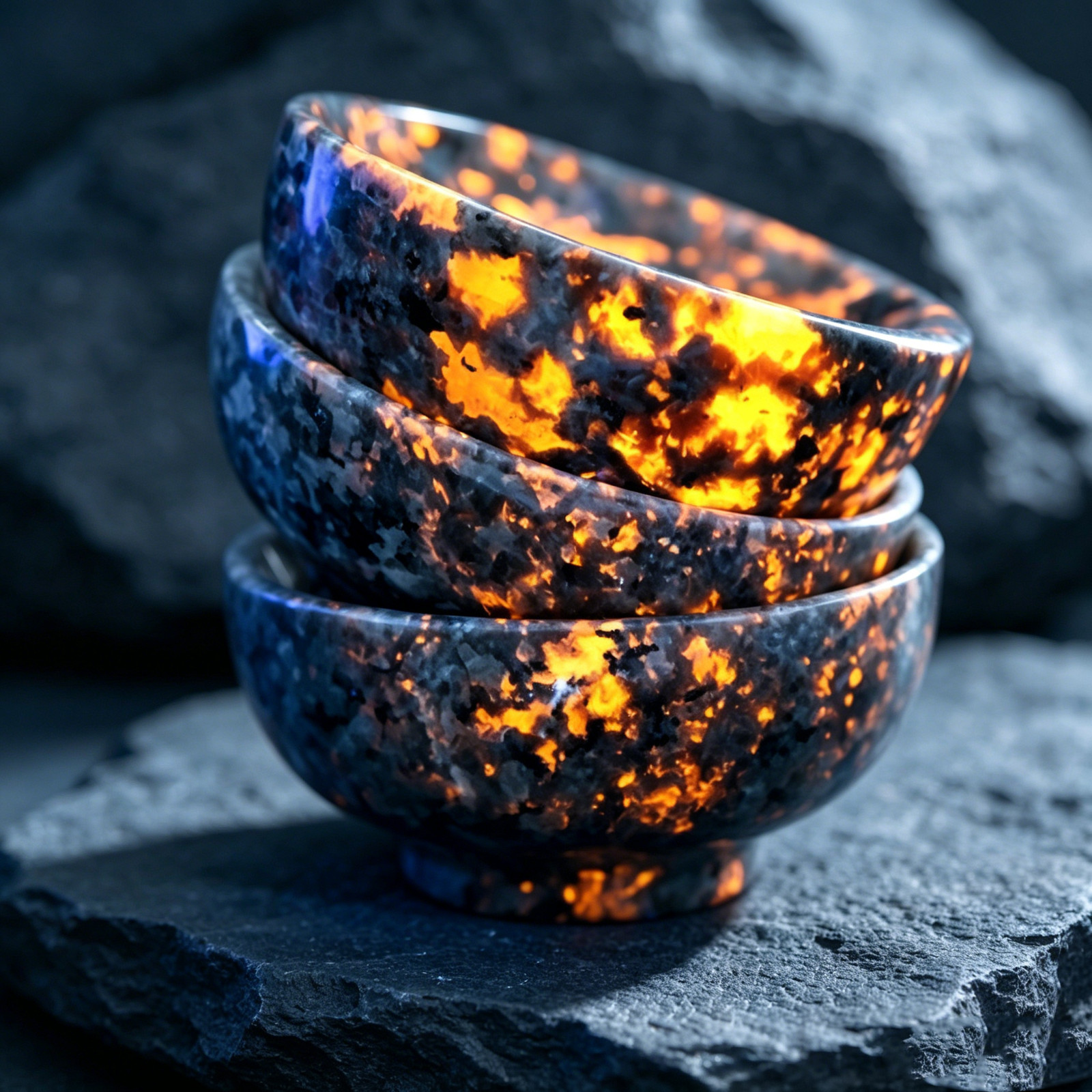 Natural Yooperlite Flame Stone Bowl 6-7cm UV Reactive Crystal