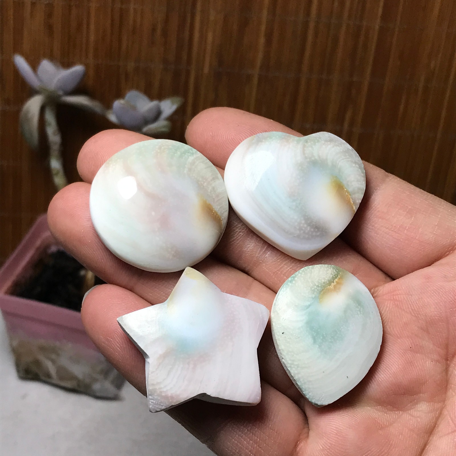 4Pcs Natural sun shell star Heart Reiki Shiva Eye ocean quartz carve A3334