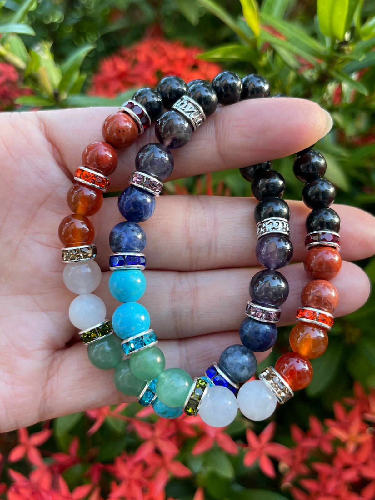 Genuine Stone & 7 Chakra Stones 8mm Bracelet For Men and Women