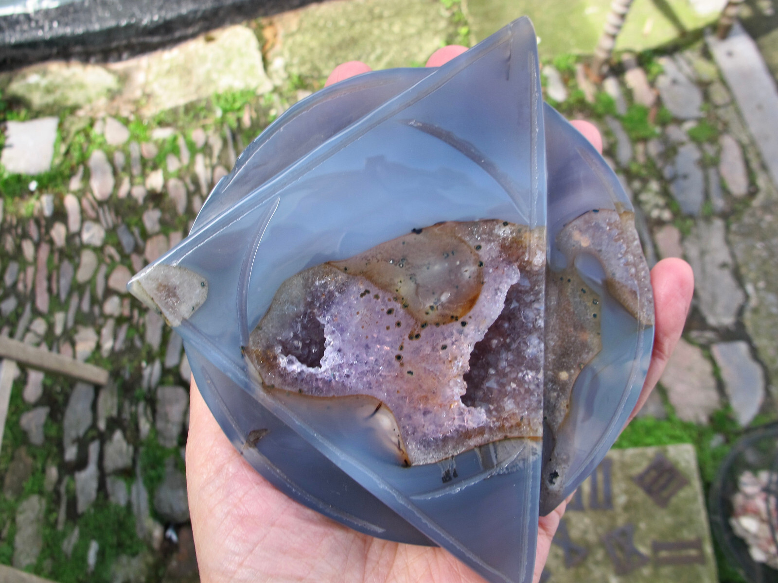 Agate Amethyst Druzy Triangle Circle & stand Crystal Healing Natural Polished
