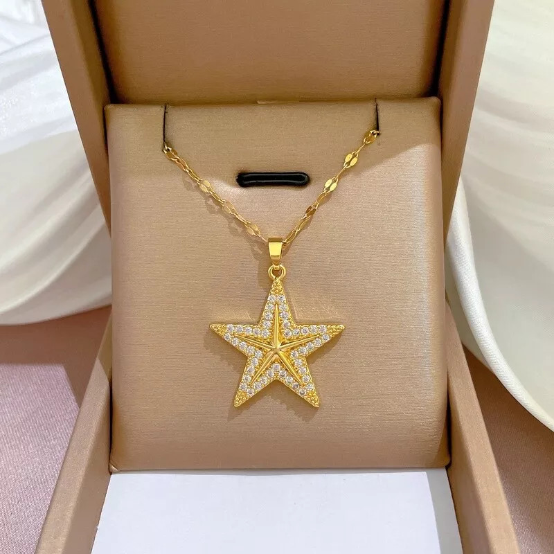 Fashion Jewelry Gold Cubic Zircon Star Pendant Necklace 1PC