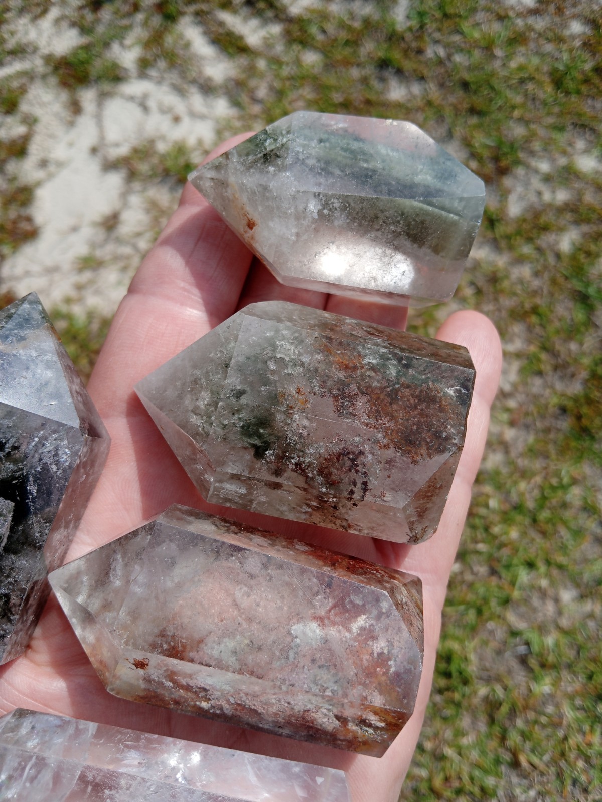 Lot of 5 Phantom (Ghost👻) Quartz Crystal Wand Points Healing. Over 1 Pound! Z1