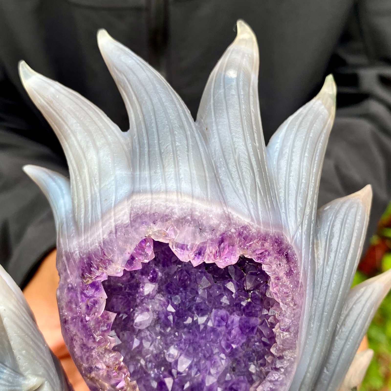 1.49LB Natural Agate Geode Hand Carved Nine-tailed Fox Quartz Crystal Decor