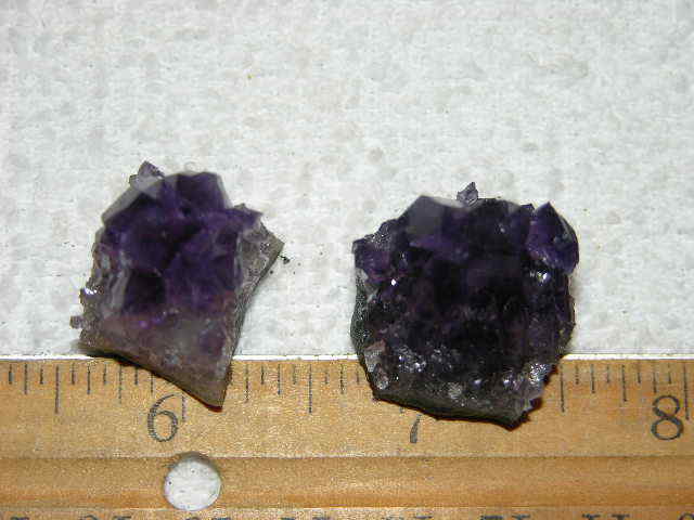 2 Amethyst crystal clusters grape jelly saturation smaller jewelry-sized 1″ J25