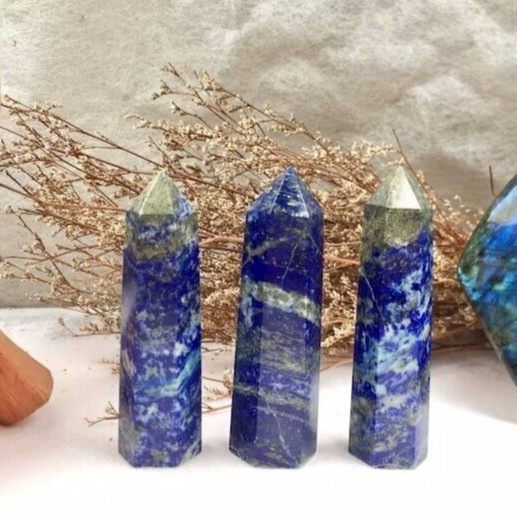 Natural Lapis Lazuli Healing Crystal Wand Obelisk Hexagonal Tower Point Ornament