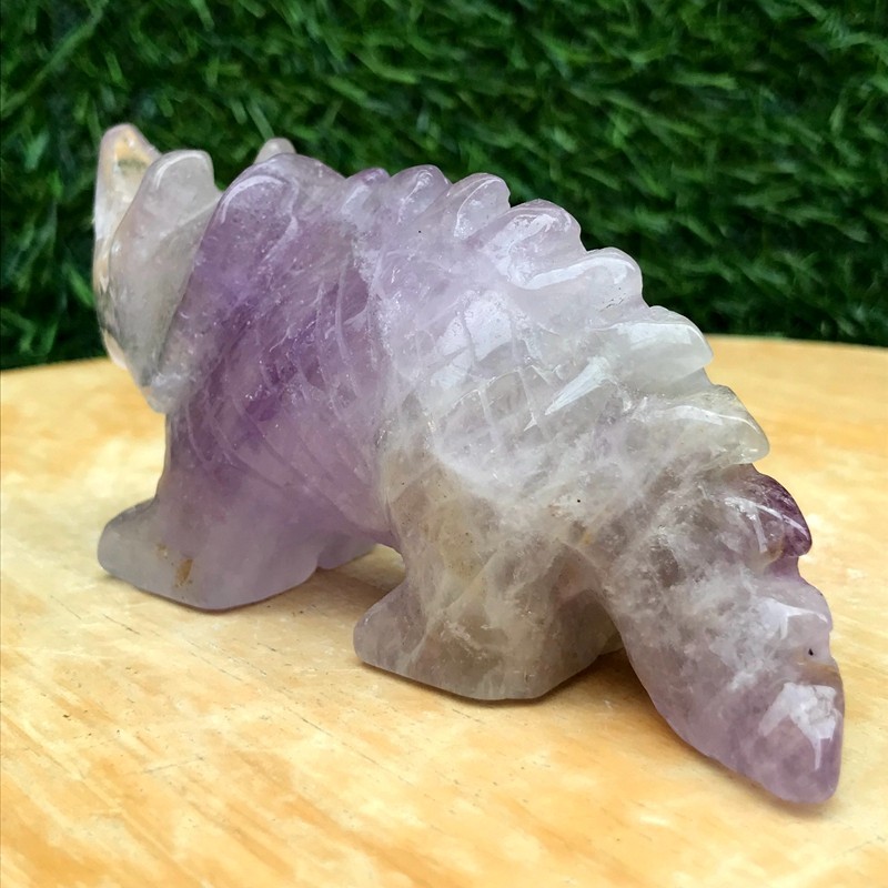 250G Natural Amethyst Crystal Hand Carved Triangle Dragon Healing