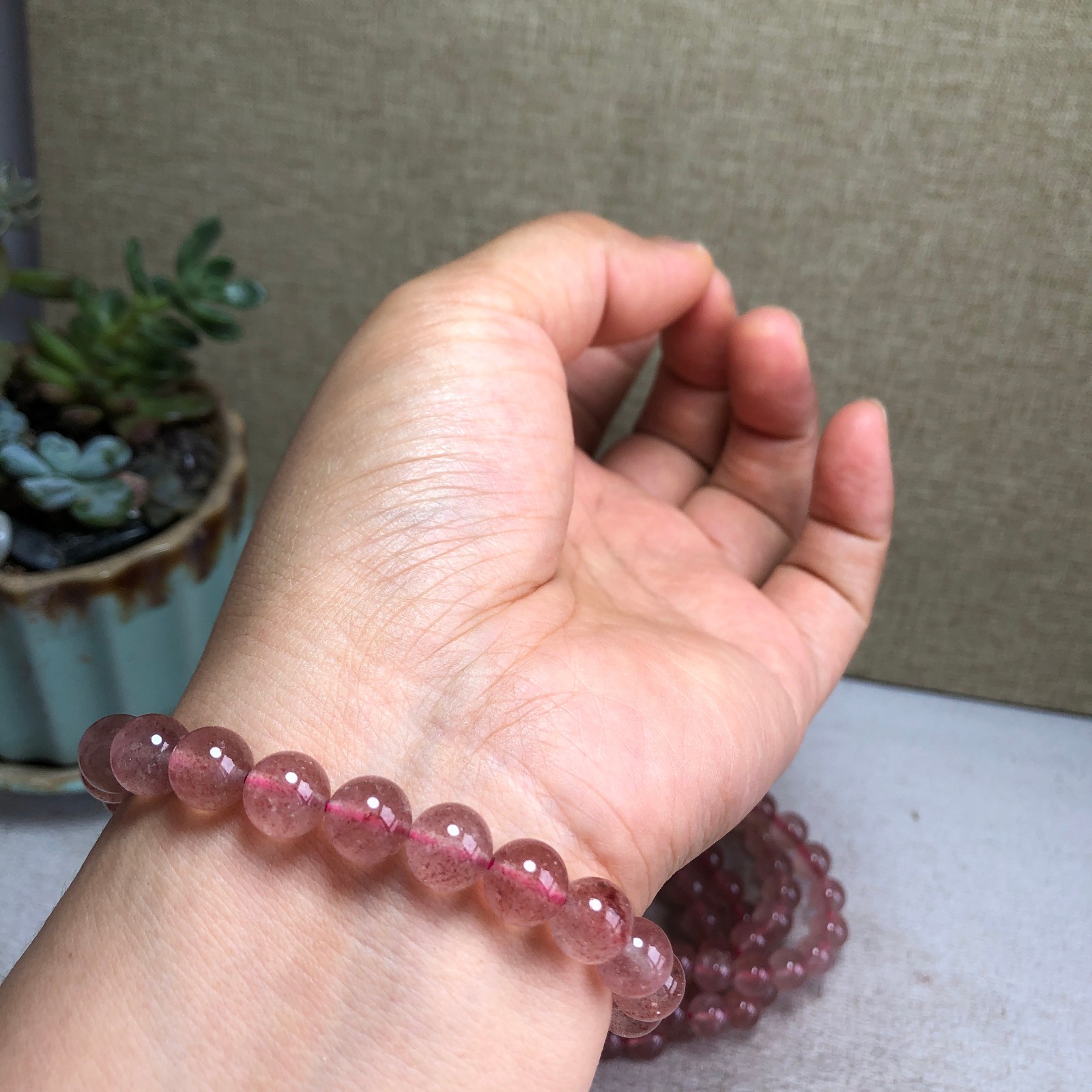 5Pcs Natural Polish red strawberry quartz bracelets ball sphere 8mm A6169