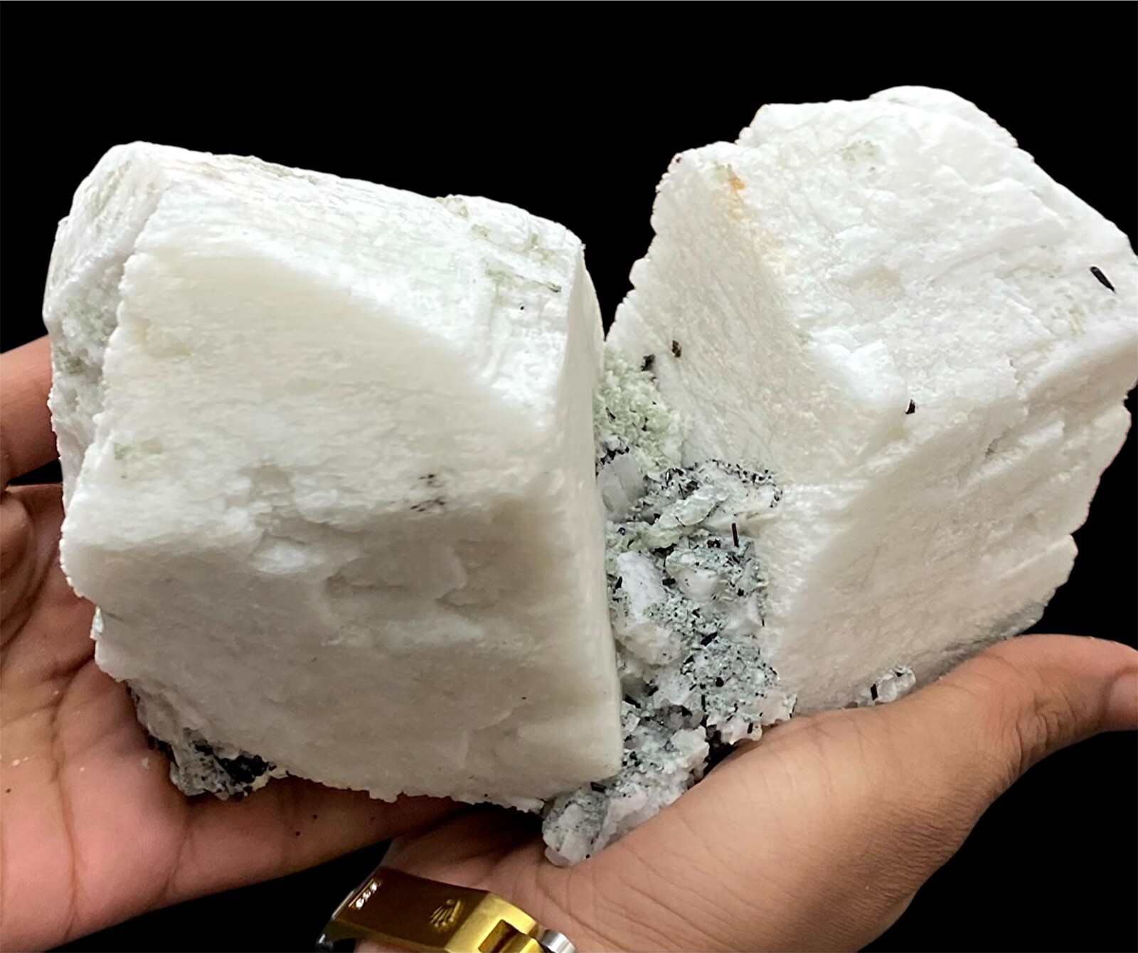 Connected Pair Of Feldspar Crystals with Schorl Tourmaline @ Pakistan-2250 grams