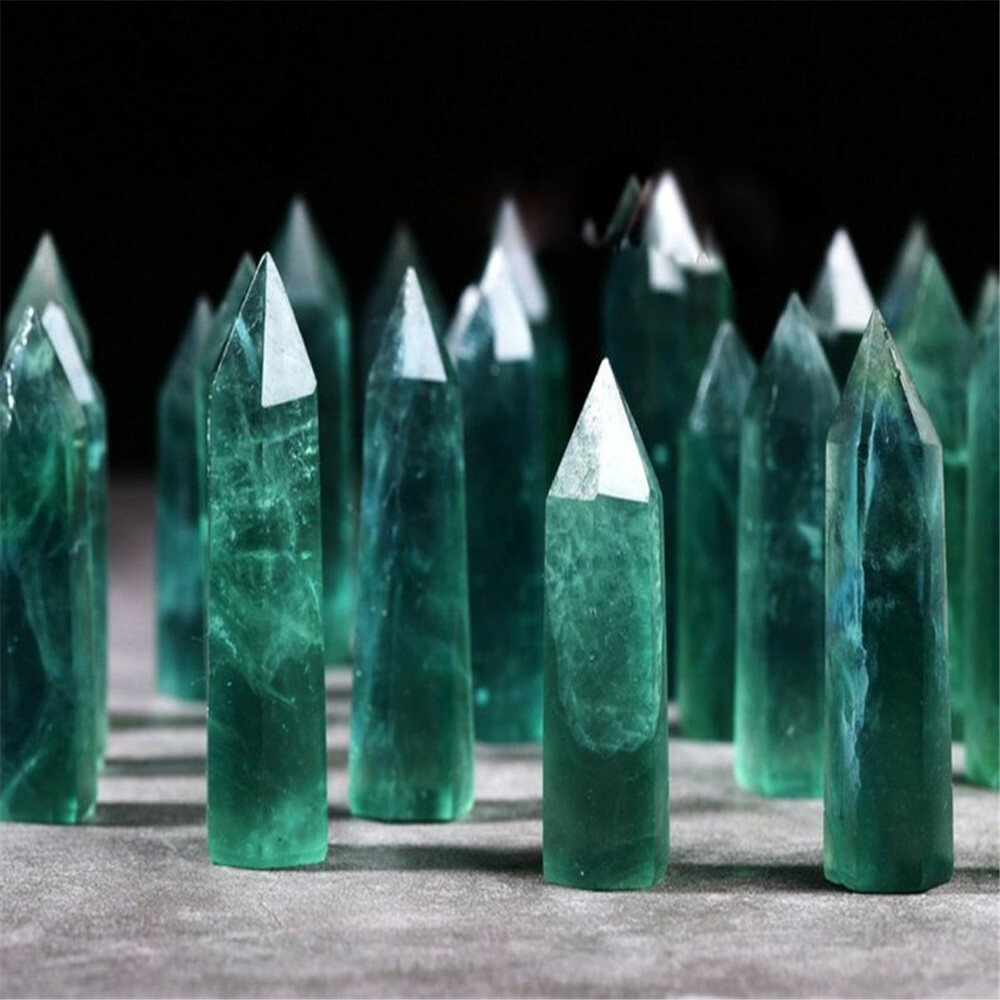 Natural Green Fluorite Quartz Crystal Stone Point Healing Hexagonal Wand Reiki