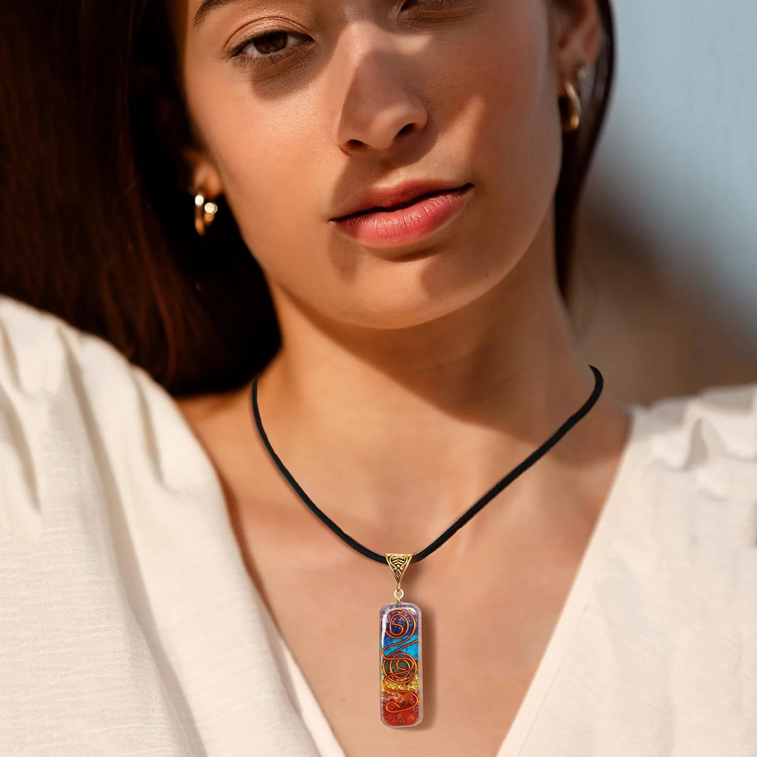 7 Chakra Necklace and Bracelet Set for women & men Orgone Healing Pendant with A