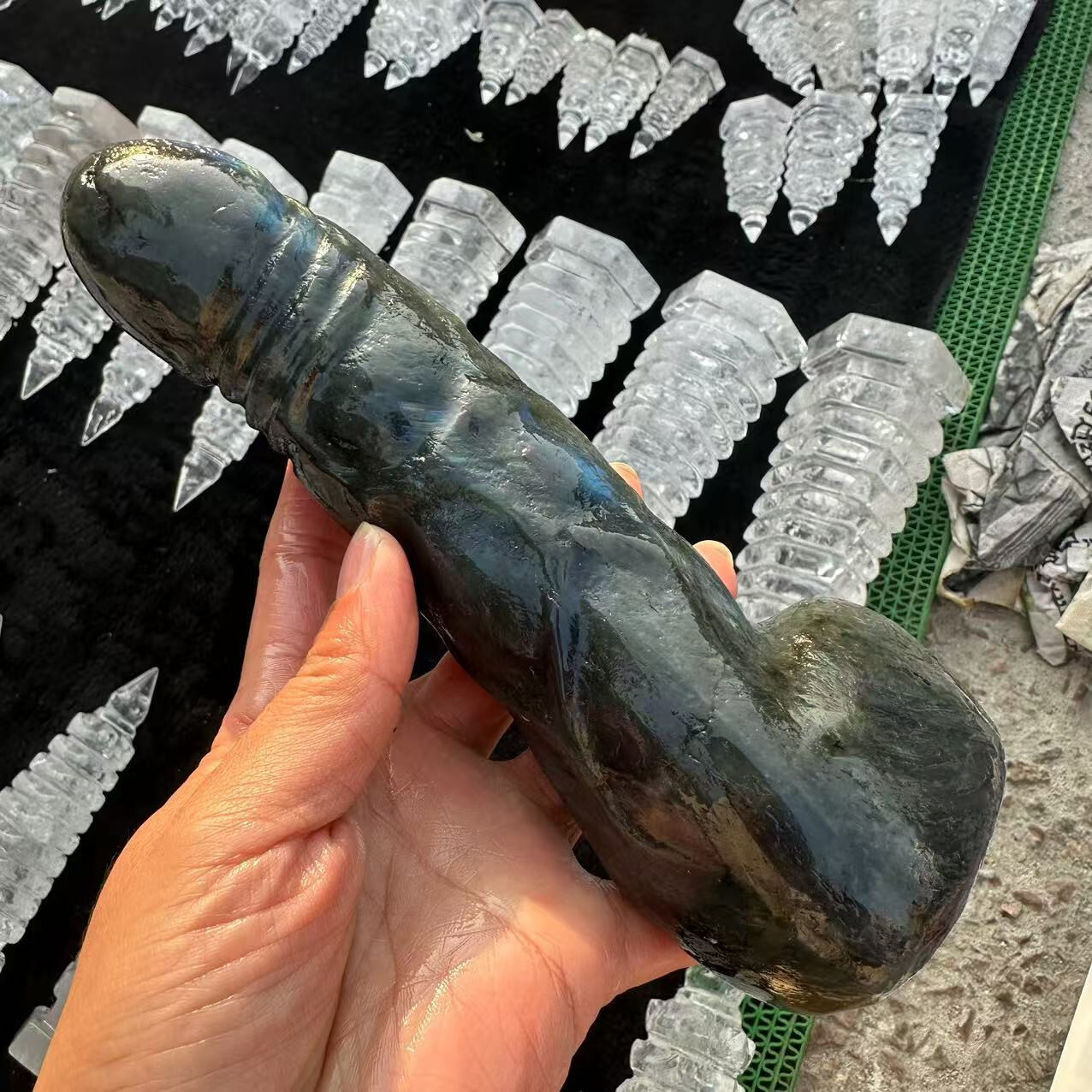 20mm Natural labradorite Carved Penis Skull Crystal Reiki Healing gift