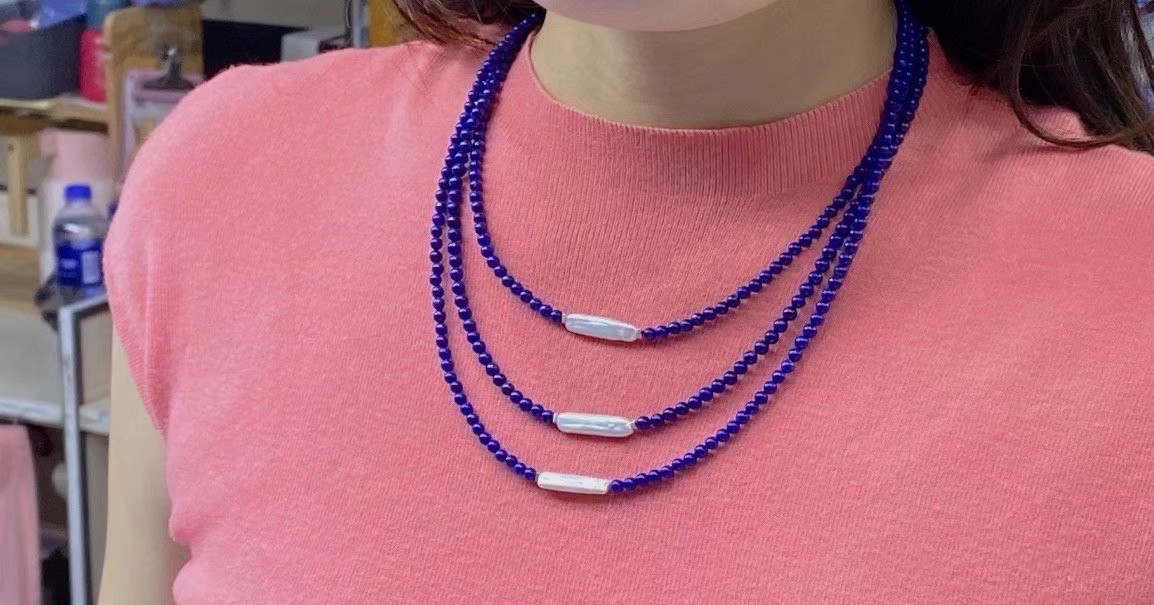 Dainty 925 Silver Baroque Lapis Necklace Healing Crystal Choker Chain For Ladies