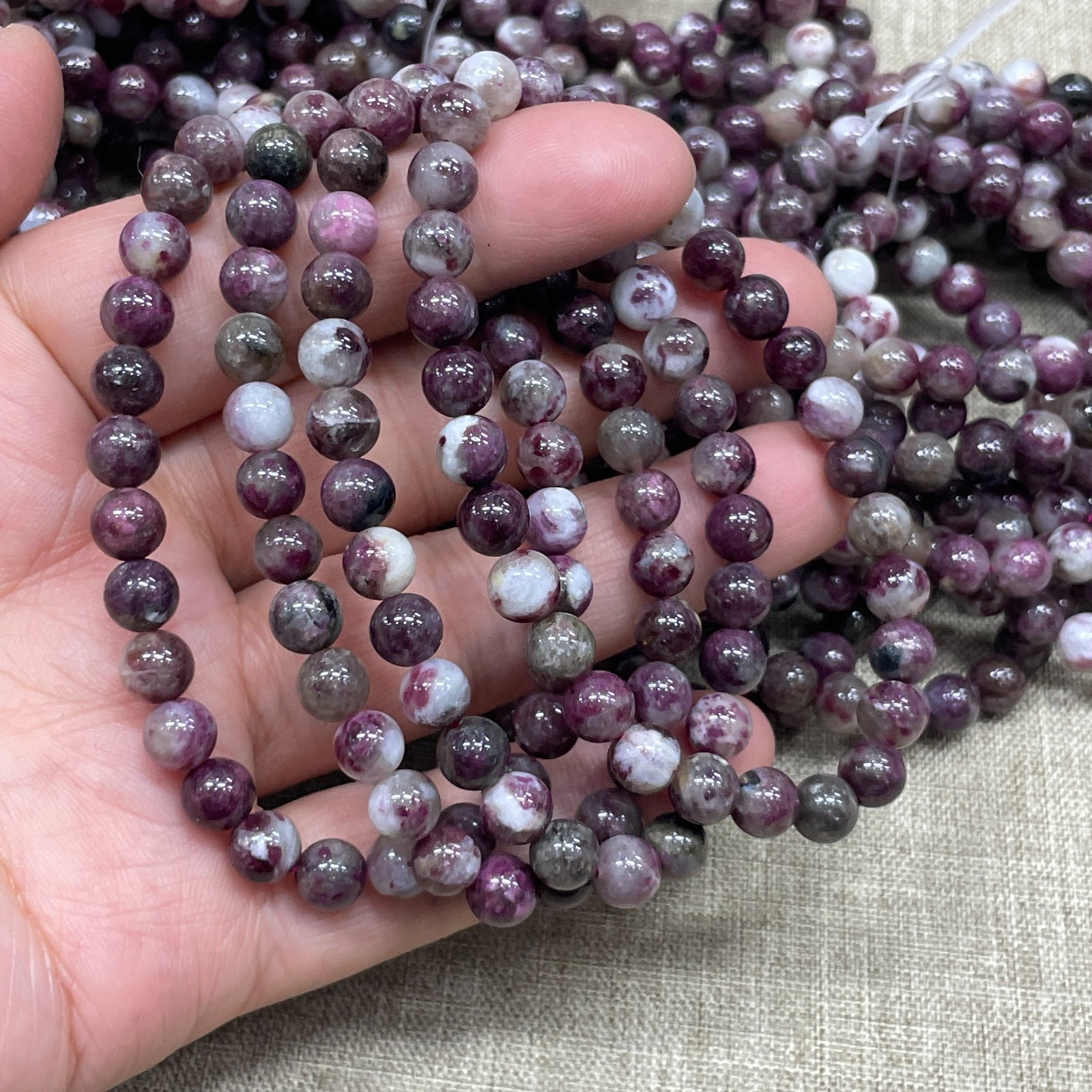 A Wholesale 1 Pcs plum blossom tourmaline stone ball beads 6mm Stretch Bracelet