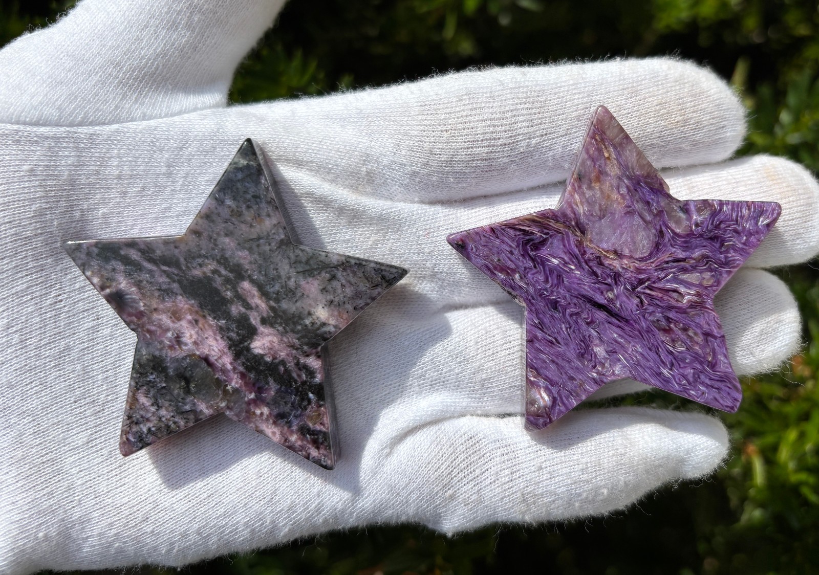 USA SALE 61g LOT 2 CHAROITE STARS STAR PALMSTONES PALMSTONE Palm Stone Stones