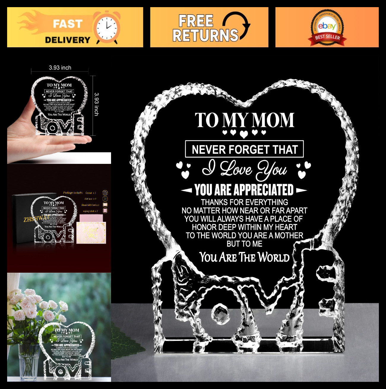 Crystal Keepsake Gift for Mom – Perfect for Mother’s Day, Birthdays & Anniversar