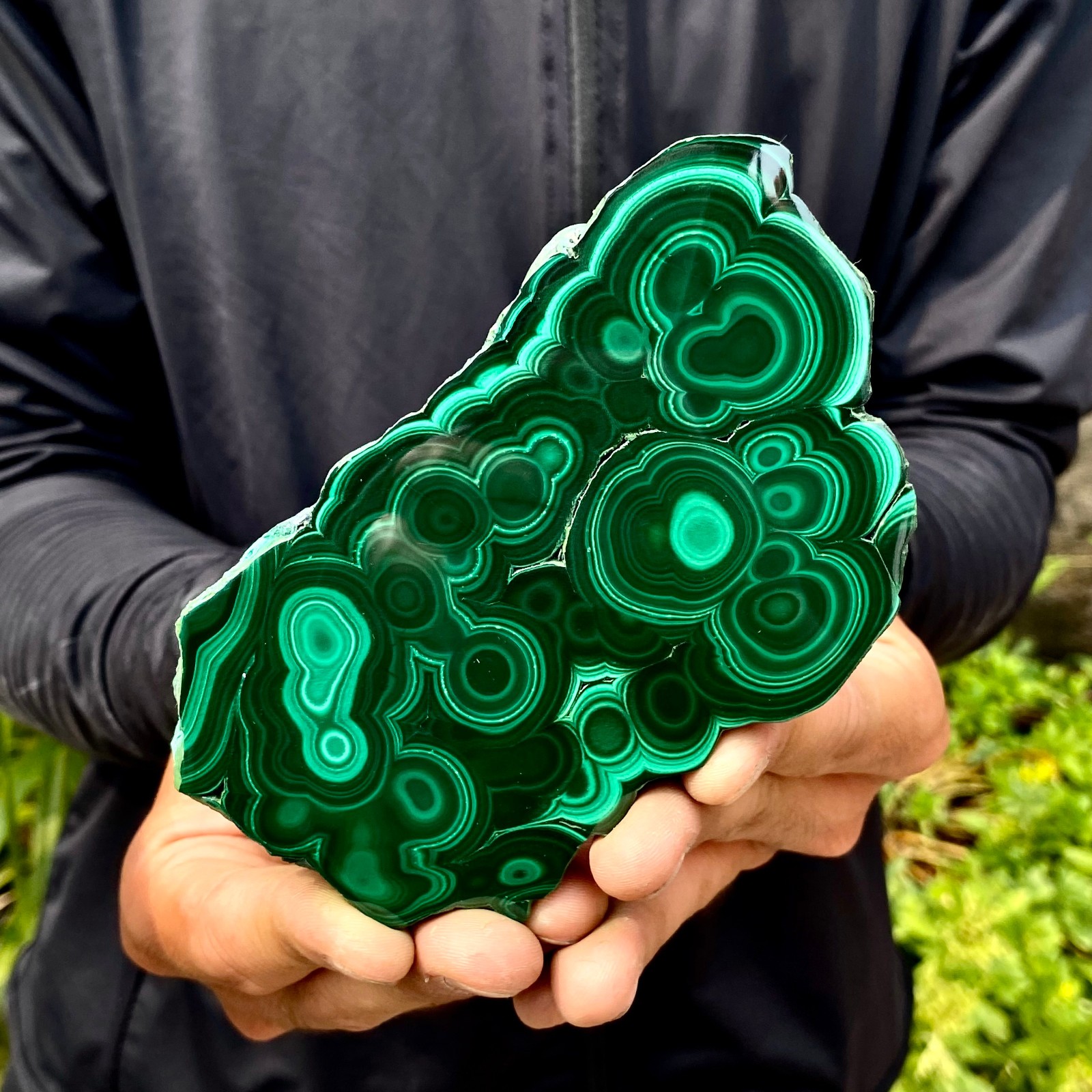 389G Natural malachite slice quartz crystal luster mineral specimen