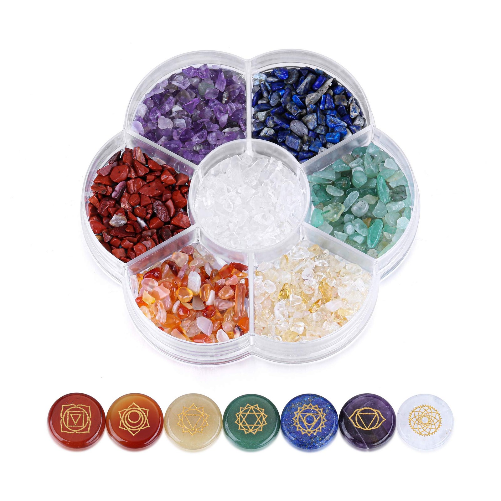 7 Chakra Crystals Stones Tumbled Chips Gemstones with Reiki Symbols Chakra St…