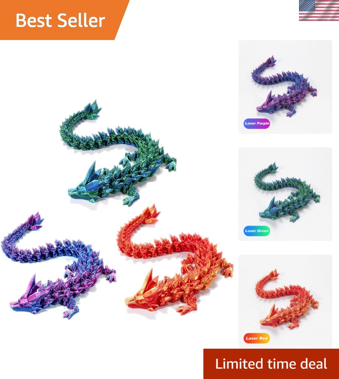 3D Printed Crystal Dragon 12In 3Pcs-Perfect Basket Essentials Stuffers, 3D Pr…
