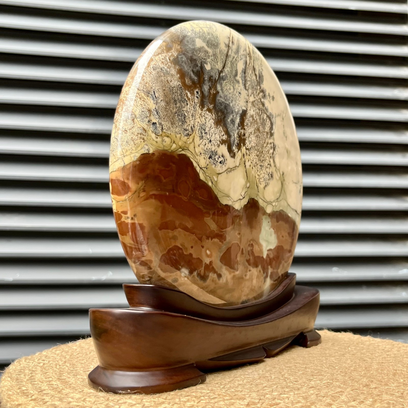 6.2 lb Natural Picture Stone Landscape Holiday Gift Display w/ Stand Decor