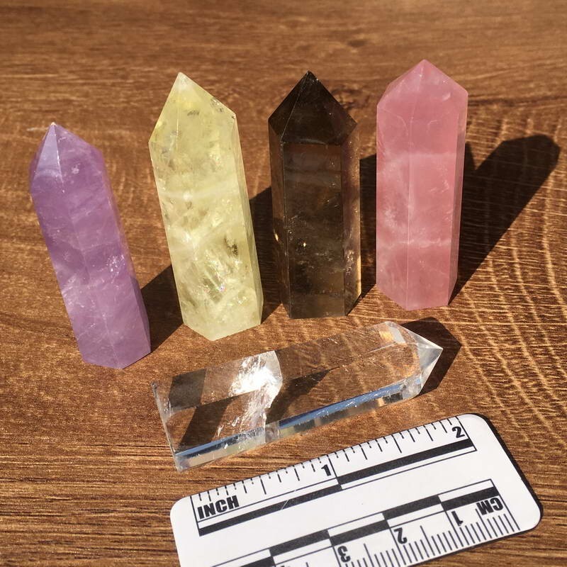 5pcs Assort 2”+ Natural Healing Crystal Wand Polishing Reiki Energy Point Tower