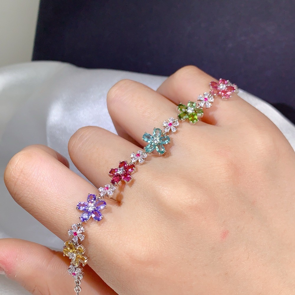 Natural Tourmaline & Tanzanite bracelet Gemstone S925 Silver Plated 18K Gold