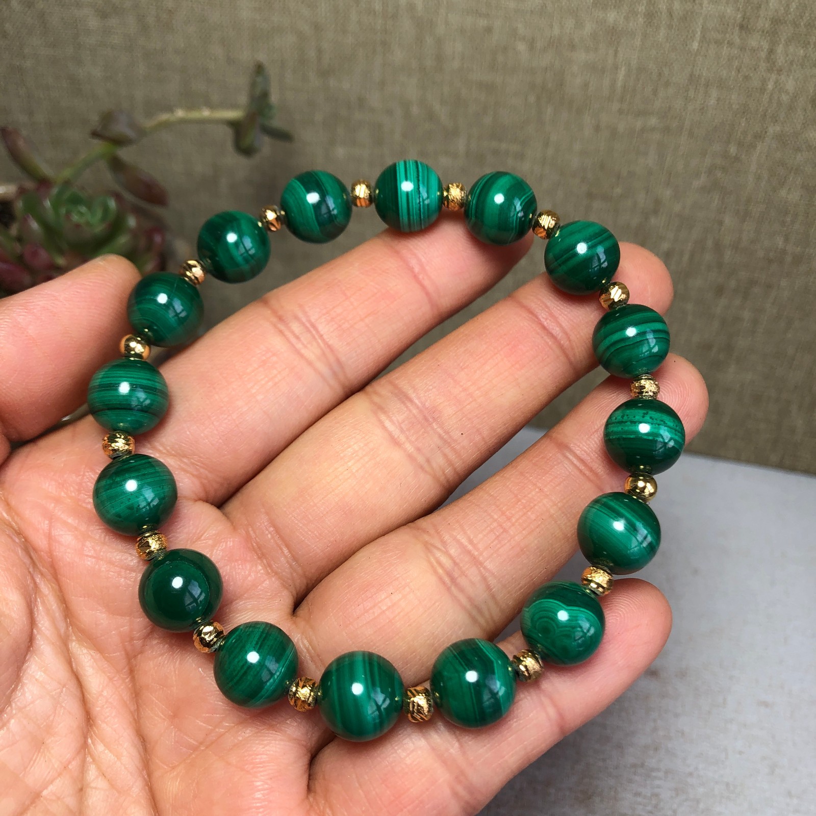 12mm Natural malachite gemstone Crystal chain beads bracelet 38-39g A4100