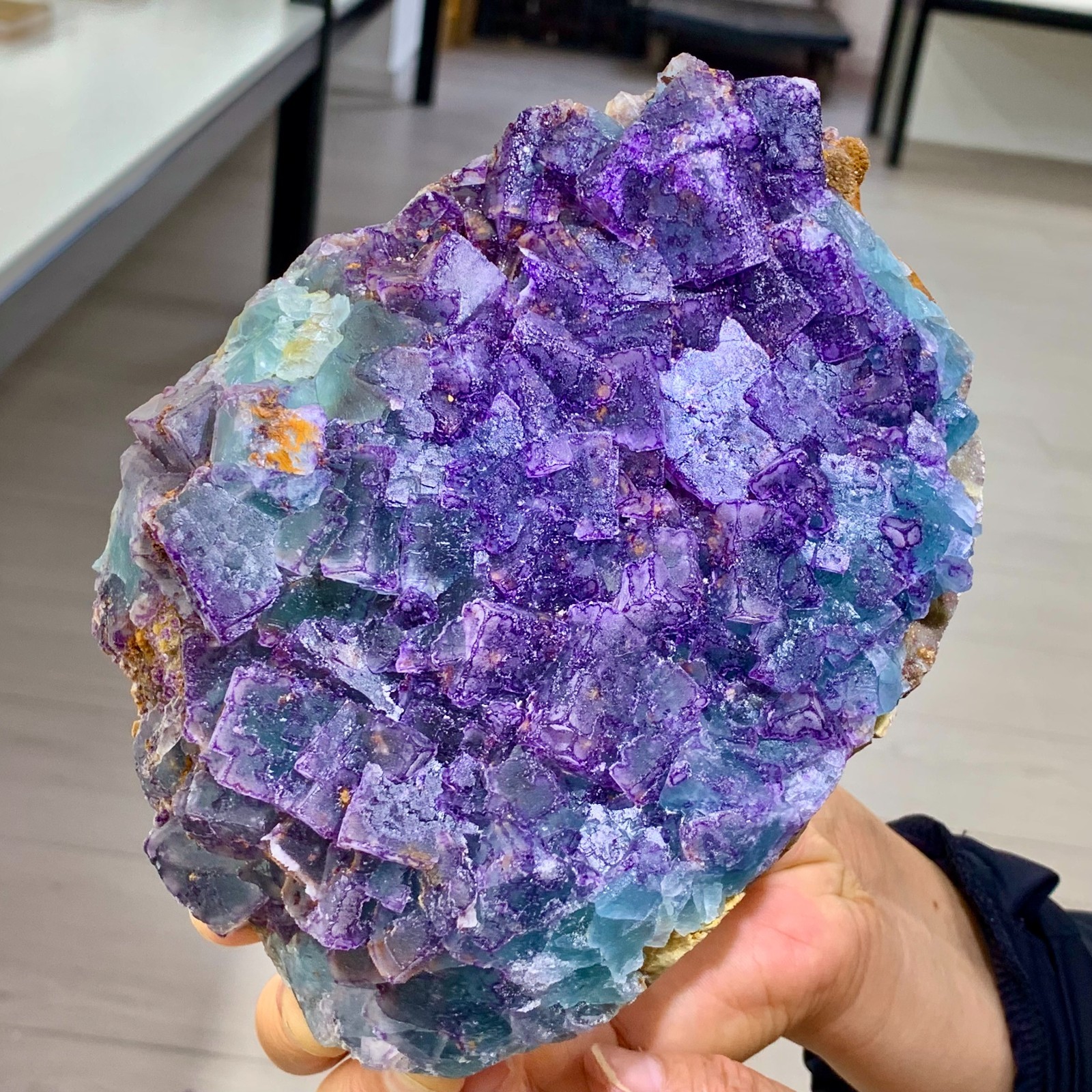 3.52LB Rare transparent purple-blue fluorite cube mineral crystal sample/China