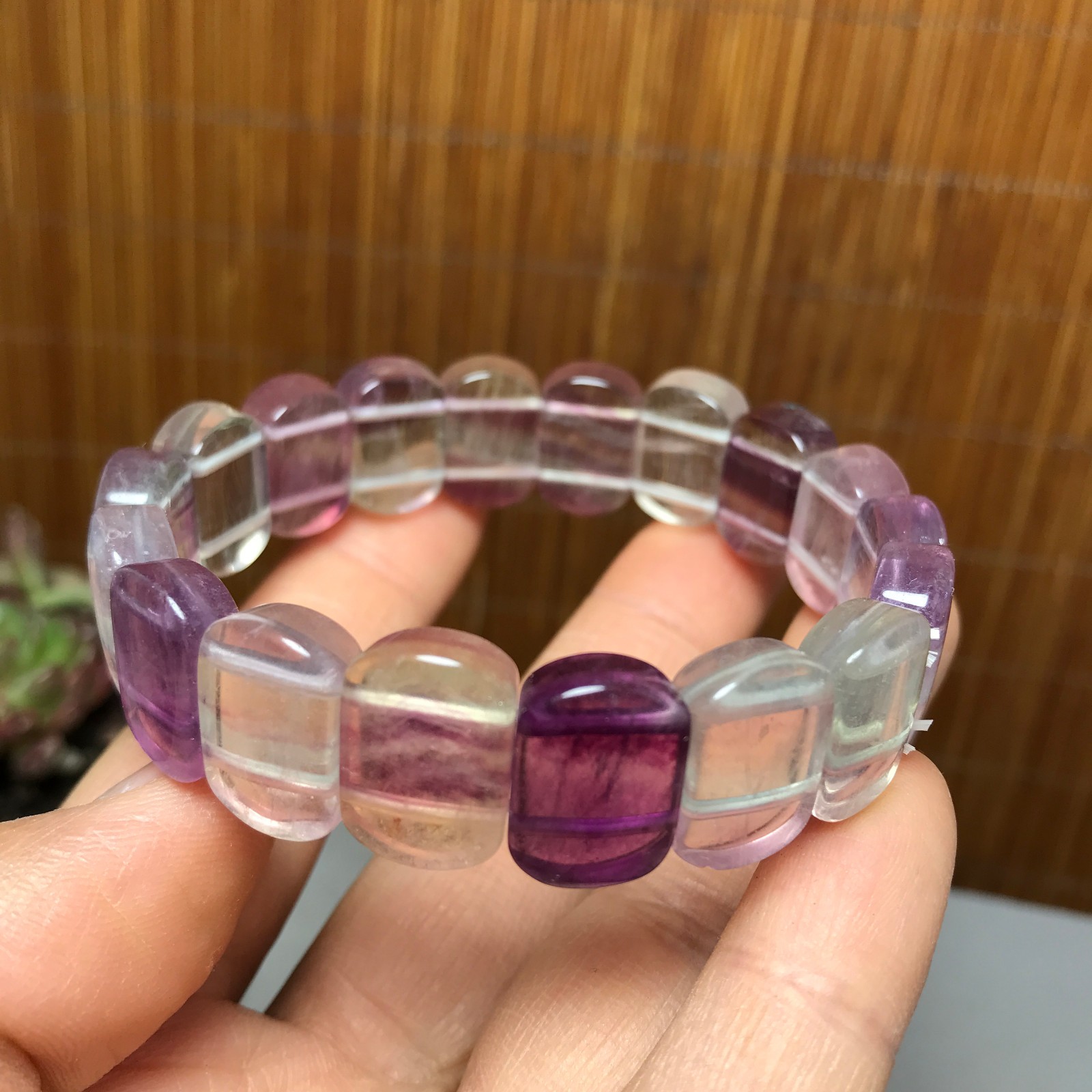 Natural Colored fluorite Bracelet Brown Gemstone Stretch Bracelet Handmade A4093