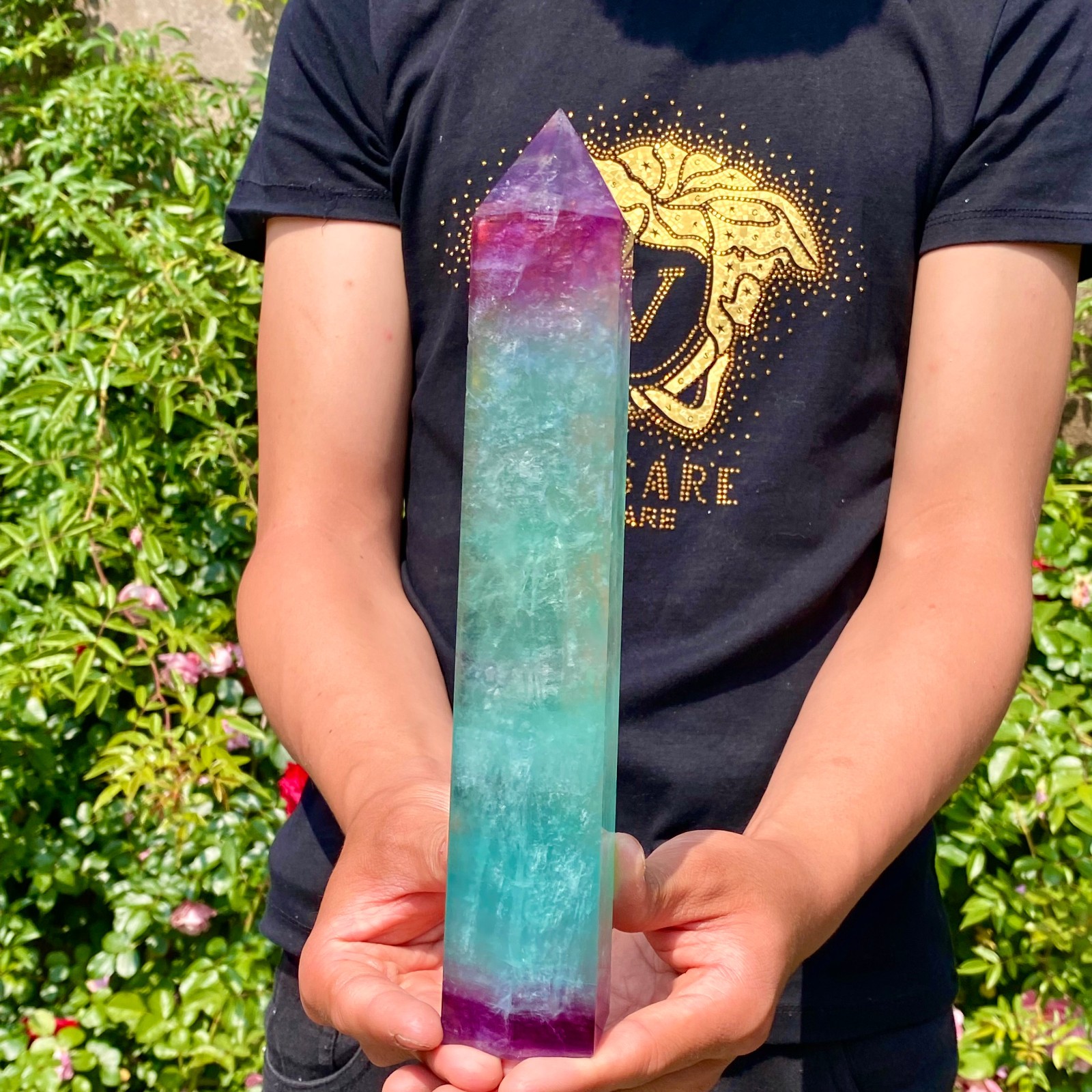 2.2LB Natural rainbow fluorite obelisk quartz crystal wand point Gem Healing