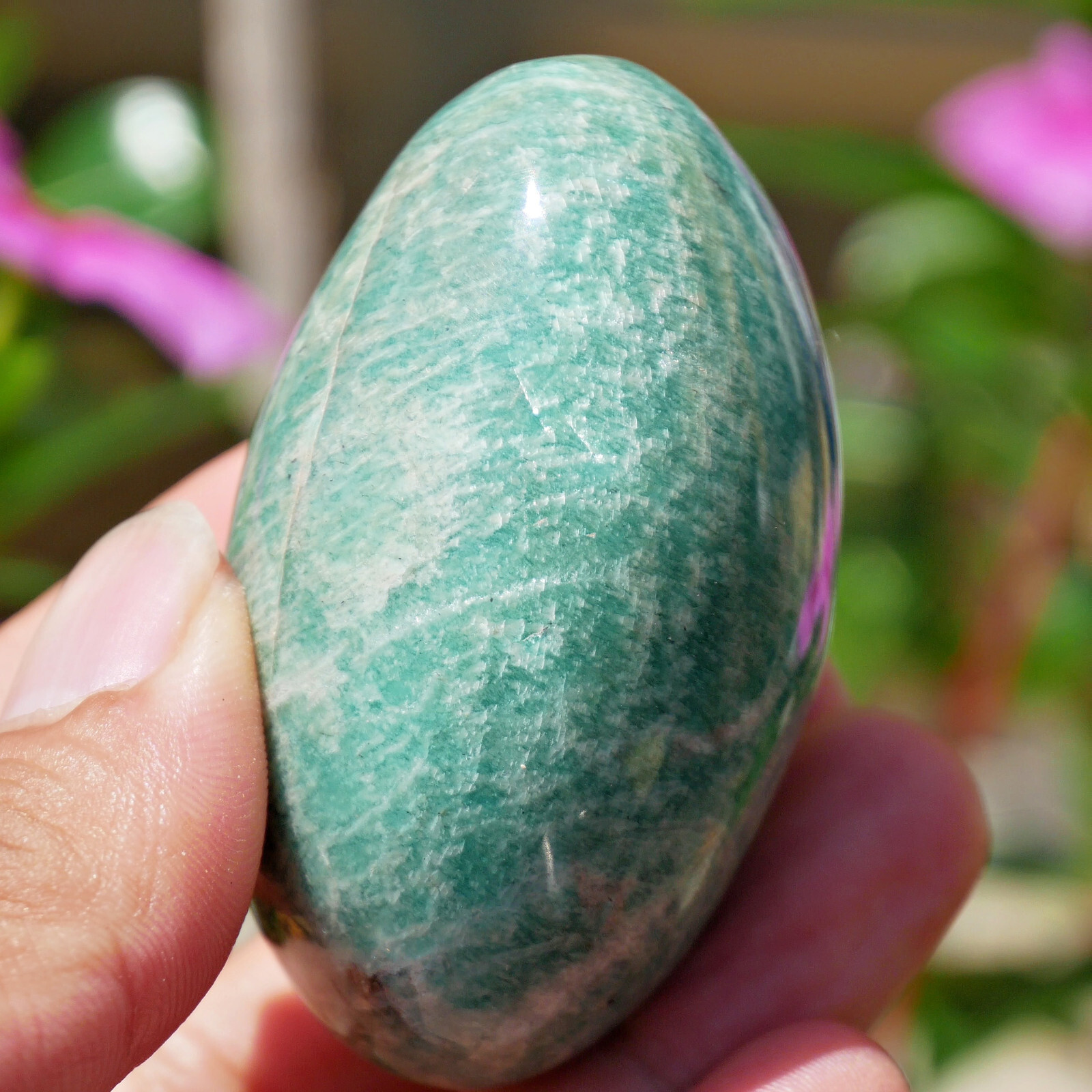 2.2″ Beautiful Amazonite Crystal Palm Stone Calming Meditation Worry Stone Gift