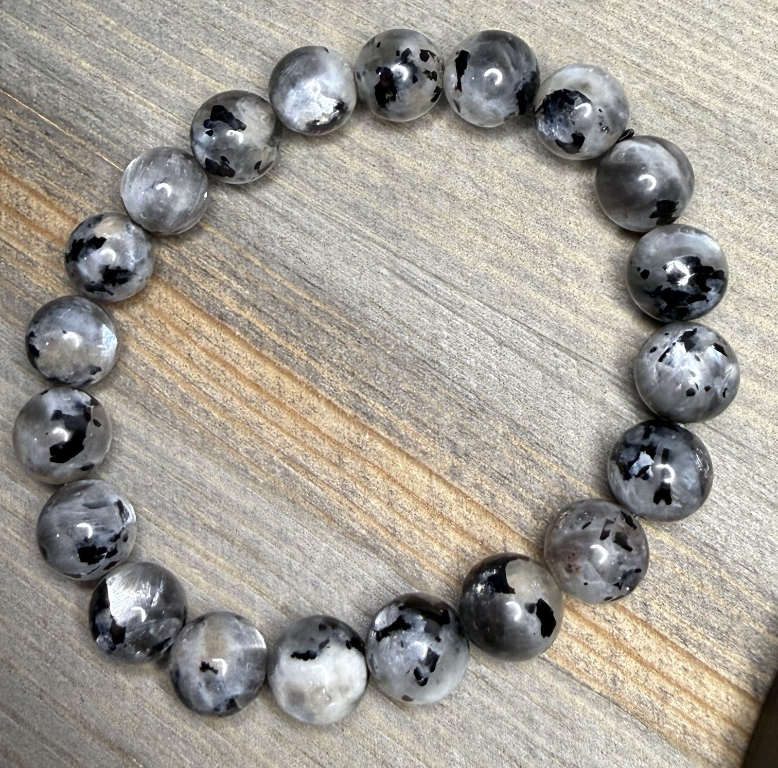Natural Black Skeletal Moonstone 9mm Genuine Gemstone Bracelet
