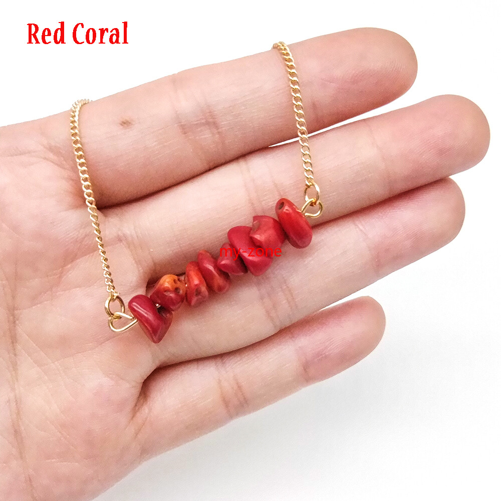 Raw Chakra Crystal Gemstone Necklace Dainty 7 Chakra Healing Crystals Charm