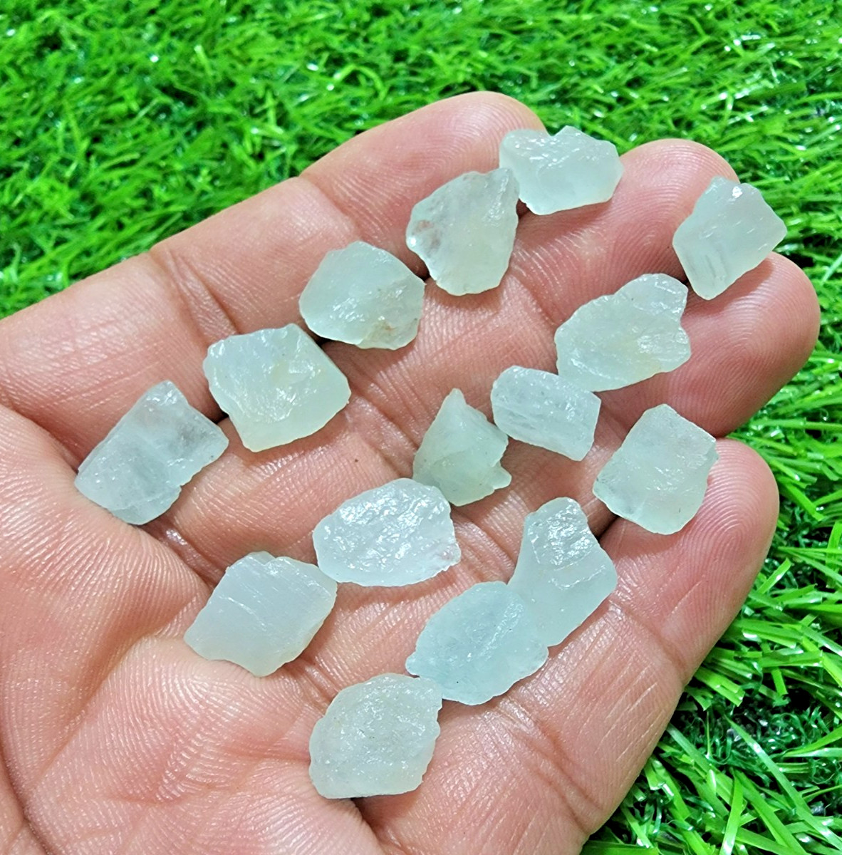 12 Pcs Blue Aquamarine Gemstone Rough Lot 8-20mm Loose Stones Jewelry Making