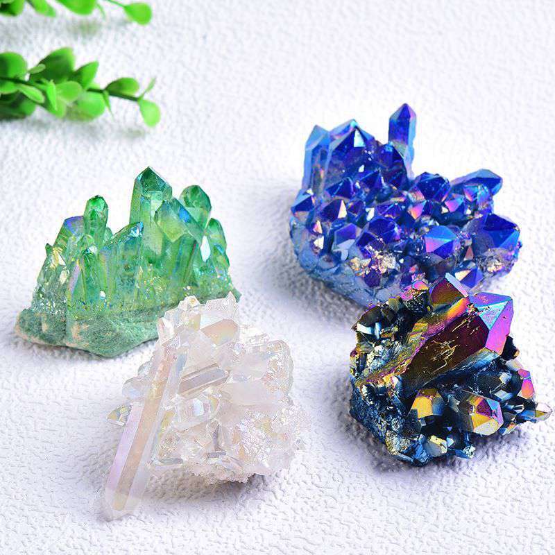 Natural Quartz Angel Aura Titanium Crystal Cluster Healing Rough Stone Specimens