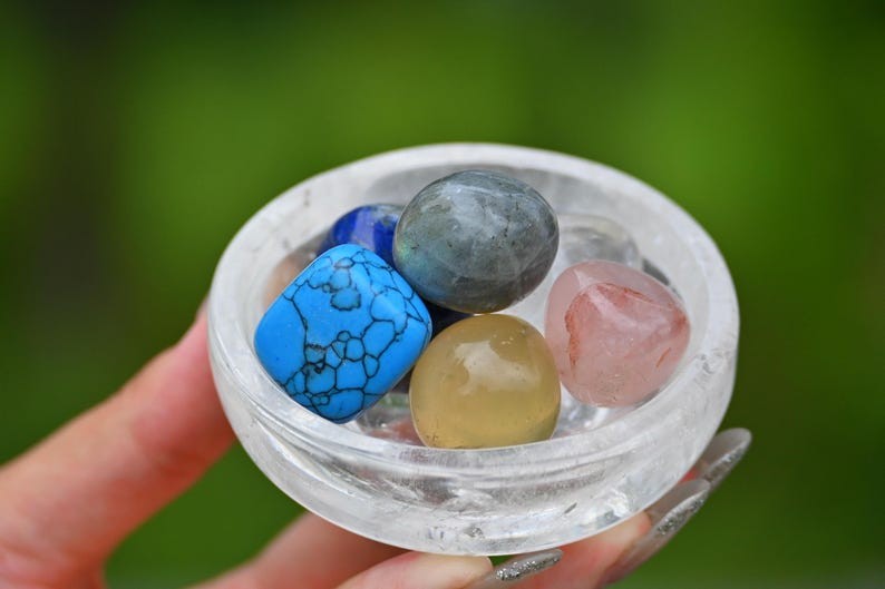 3″ Clear quartz carved bowl Natural Crystal decor Reiki ornament Heal Gift 1pc