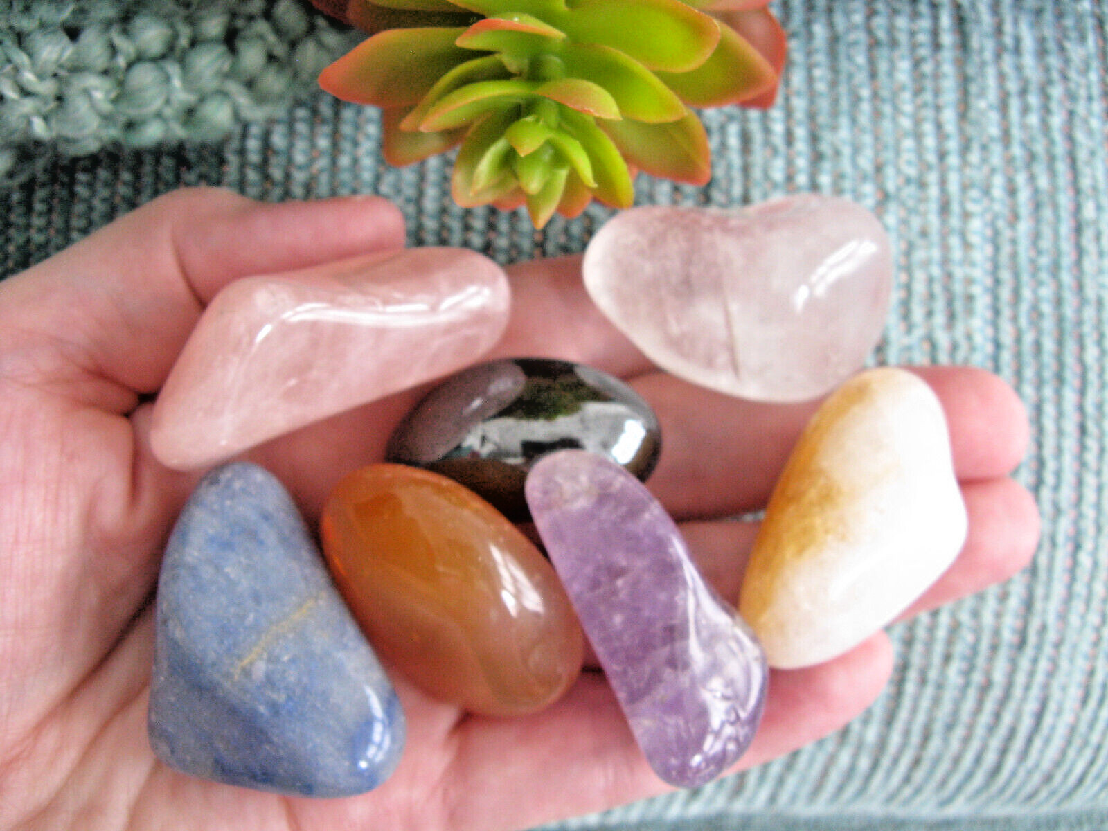 NEW XL CHAKRA NATURAL CRYSTAL HEALING GEMSTONE SET W/7 & BAG