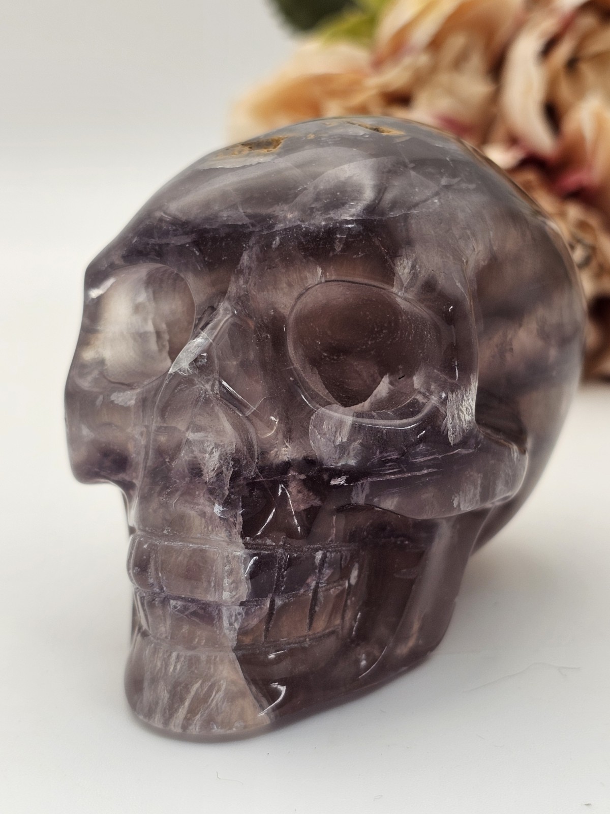 ✨️SALE✨️ Rainbow Fluorite Skull Crystal Carving 420g 5.3 x 7 x 4.7cm purple
