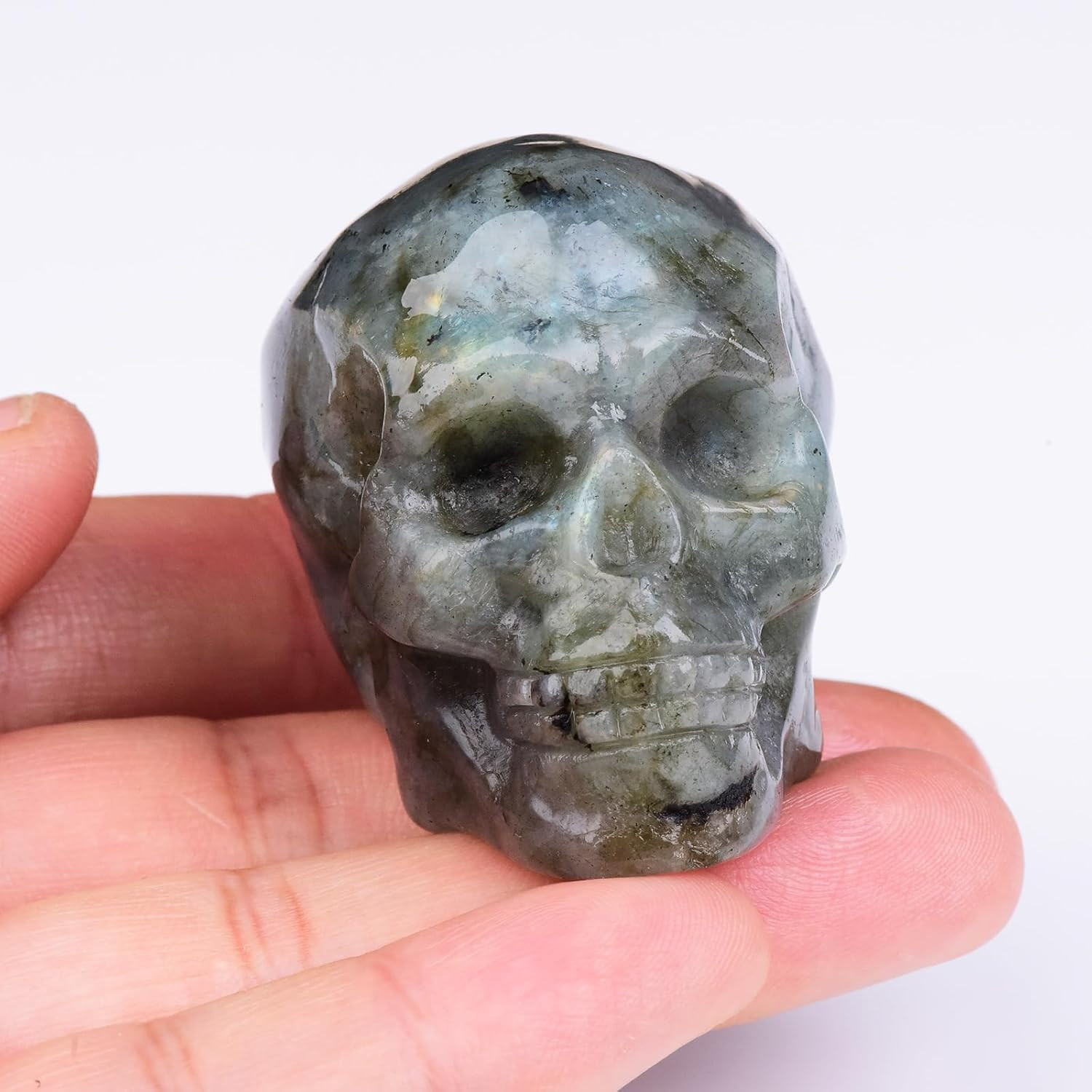 2 Inch Labradorite Crystal Skulls Decor,Human Skull Sculpture Statues Healing Cr