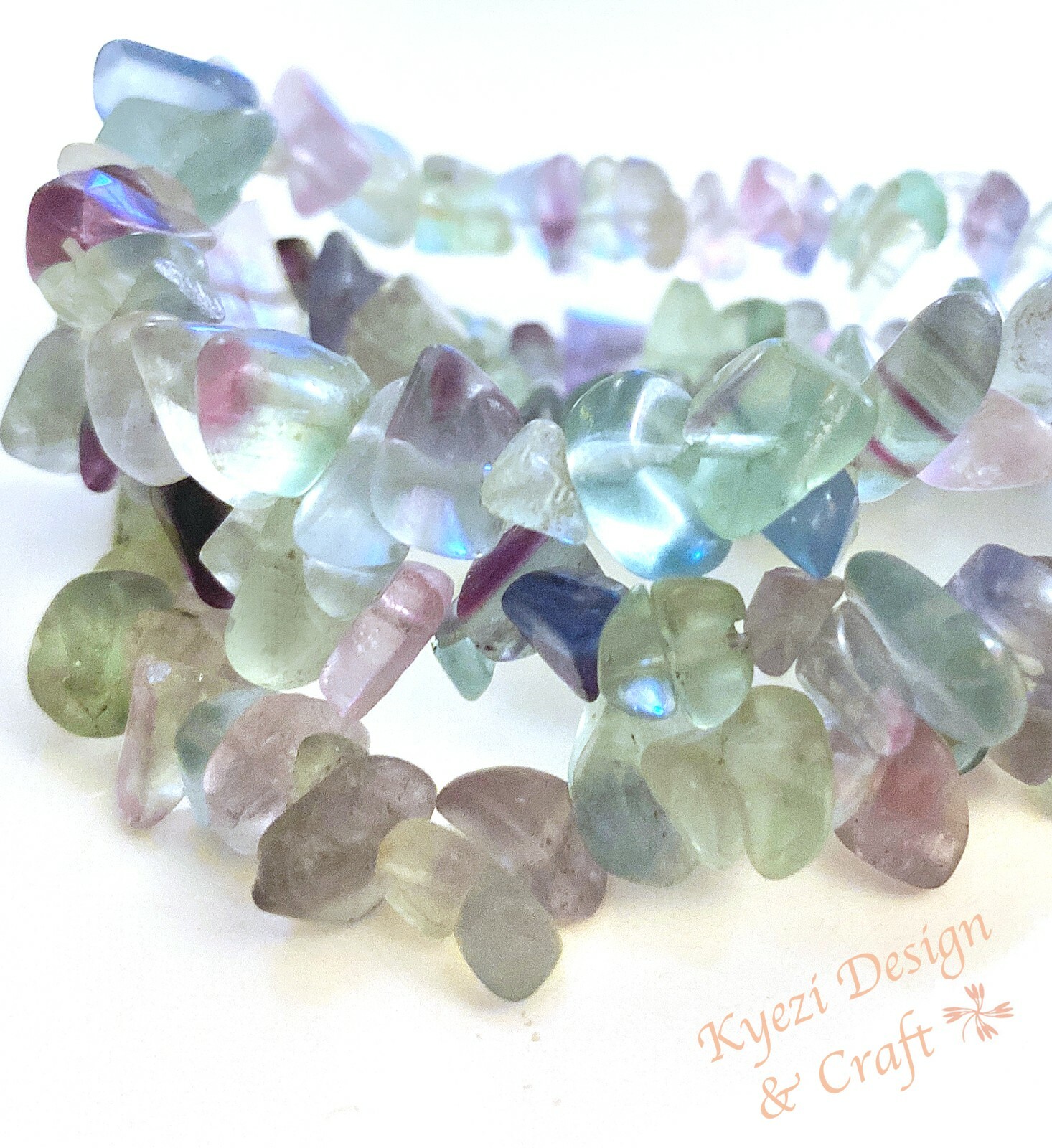 Green Flourite Natural Crystal Gemstone Chip Stretchy Chakras Jewelry Bracelet